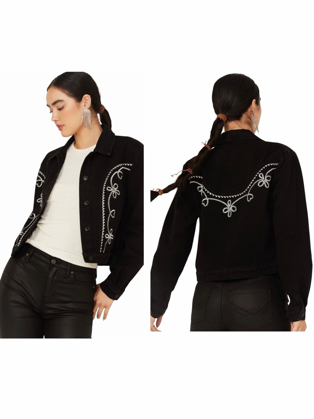 NEW blue b Black & White Embroidered Western Denim Jacket S